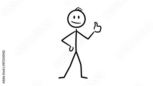 Happy stick figure man giving a thumbs up gesture on an isolated white background, conveying approval and positivity.