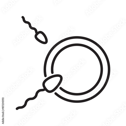 Illustration of sperm cells approaching an egg cell, symbolizing conception and reproduction, scientific biology concept