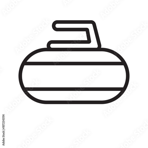 Simple black and white line art illustration of a curling stone with handle