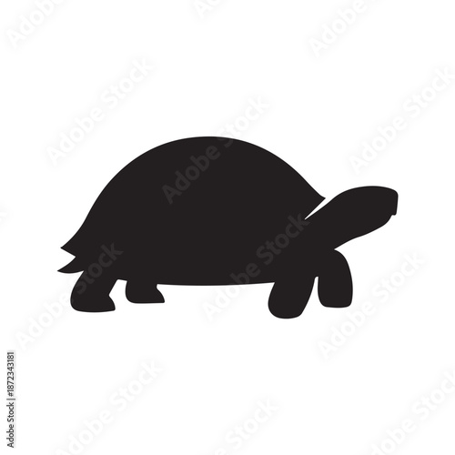 Silhouette of a tortoise or turtle walking, isolated on a white background, symbolizing slowness and persistence