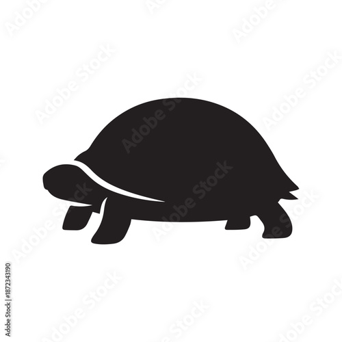 Simple black silhouette of a turtle walking with its head extended forward and legs spread