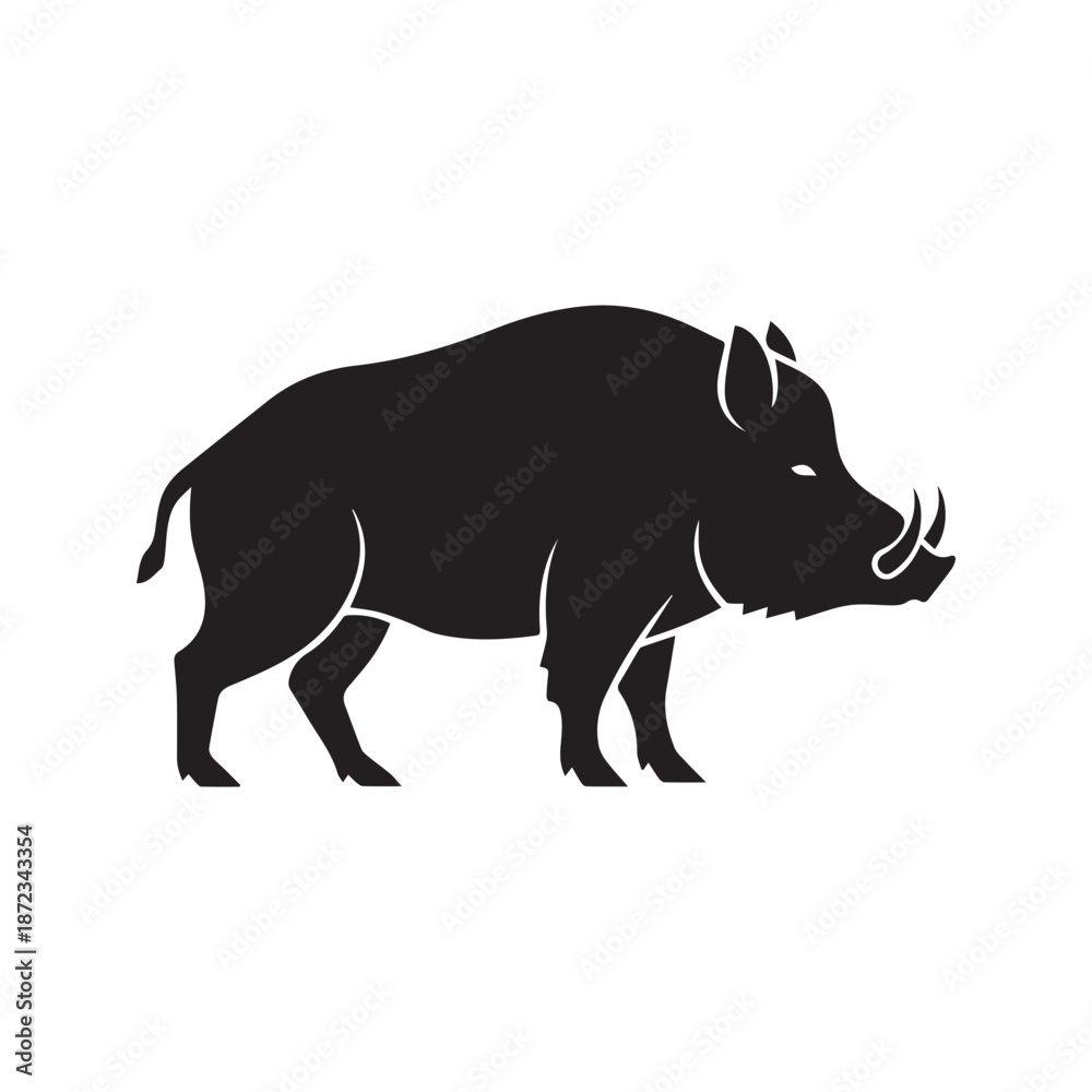 Fototapeta premium silhouette of a wild boar or hog, showcasing its strong build and prominent tusks in a clear, versatile vector design, ideal for various creative projects