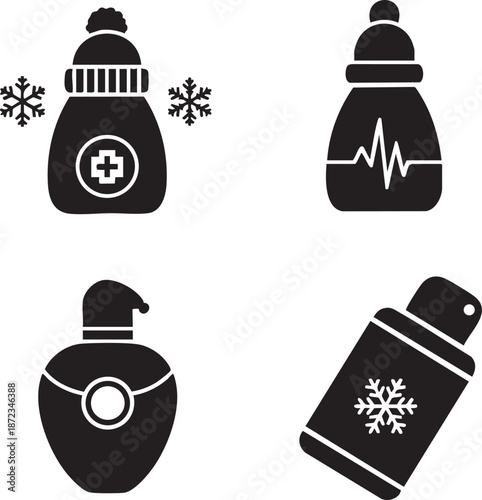 Winter Health and Wellness Icons Representing Care and Protection