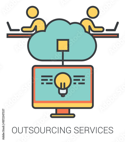 Fotografie outsourcing services infographic metaphor with line icons outsourcing services c