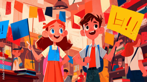 Children Celebrating International Mother Language Day With Flags and Symbols Promoting Multilingual Education and Cultural Diversity