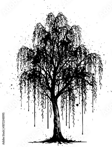 Abstract Weeping Willow Tree Sketch Vector Illustration