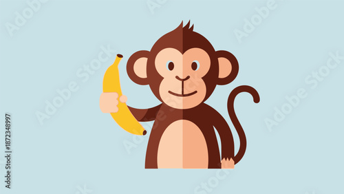 Cartoon Monkey Holding Banana Fruit.