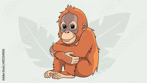 Cartoon Orangutan Sitting with Folded Arms.