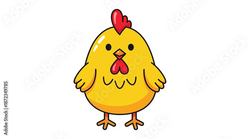 Cartoon Yellow Chicken Illustration with Red Comb.
