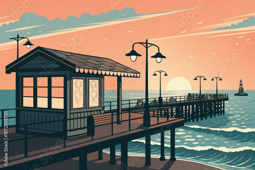 Sunset Coastal Pearl Sorting Trade Pier