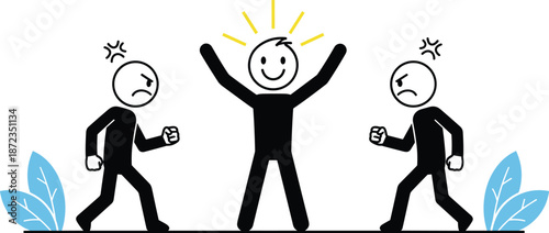Stick figures conflict resolution, emotional intelligence, cartoon style, flat design, vector art, anger management, mediation, communication skills - flat vector illustration