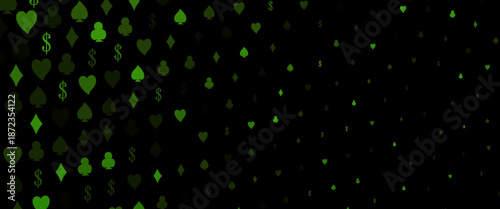 Dark Green vector template with poker symbols. Illustration with set of hearts, spades, clubs, diamonds. Smart design for your business advert of casinos.