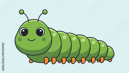 Green Cartoon Caterpillar with Smiling Face.