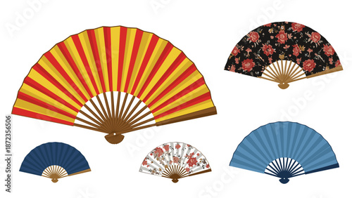 Collection of ornate hand fans perfect for decoration or cultural representation