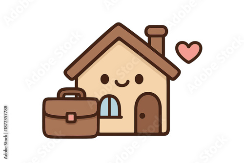 Home with a briefcase showing the balance between work and personal life in a simple, cute design