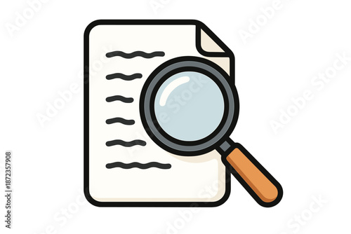 Document with text and a magnifying glass for reading or searching details clearly