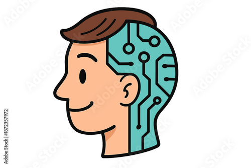Human head design with circuit board pattern showing the blend of technology and humanity in modern concepts