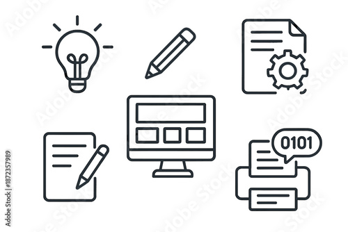 Visual representation of ideas, tools, and digital activities related to writing and designing