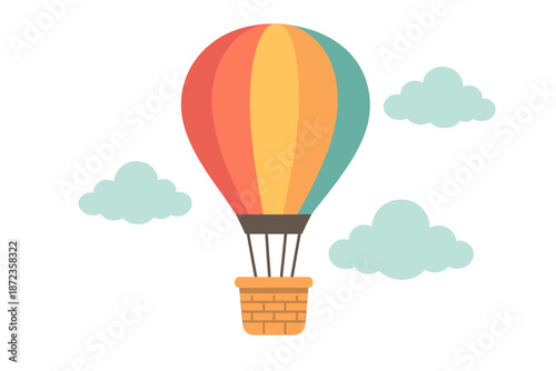 Colorful hot air balloon floats in the sky with clouds on a sunny day