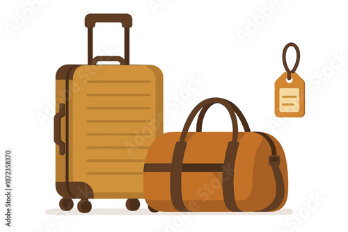 Luggage and travel bags sit together ready for a journey on a smooth surface at an undefined location during daytime