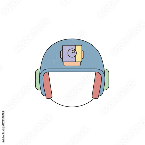 Tactical helmet with infrared mount. Flat vector illustration in soft pastel colors. Minimalist military gear icon isolated on transparent background
