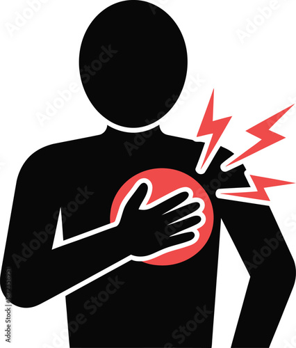 Silhouette of Person Holding Chest Pain Heart Attack Warning Icon Vector