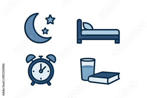 Elements of nighttime routine including sleep, reading, hydration, and time management for better rest