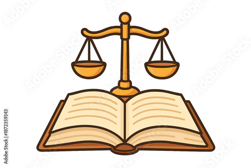 Symbol of justice balance on a book representing law and legal education in a simple design for understanding