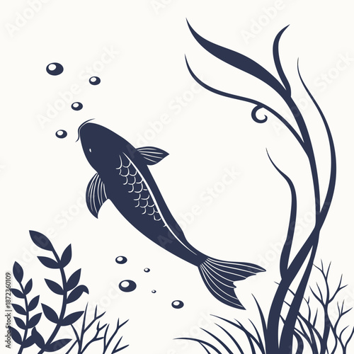 Graceful koi fish swimming in pond