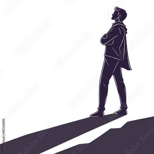 Silhouetted figure gazing forward