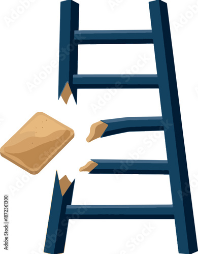 Broken ladder vector illustration, concept of failure, risk assessment, unstable career path, and workplace accident safety hazard