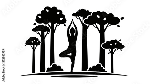 Woman Practicing Yoga in Nature Silhouette.