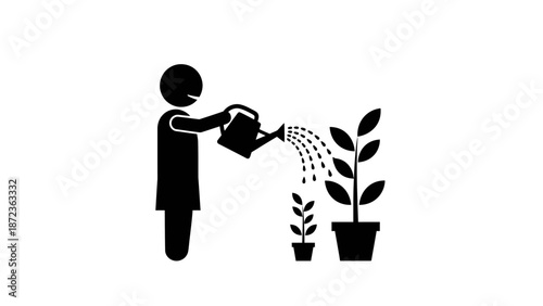 Woman Watering Plants with Watering Can.
