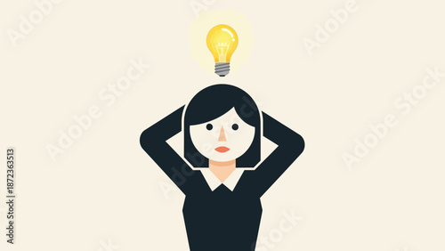 Woman with Lightbulb Idea Illustration.