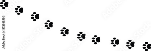 Pet paw print trail silhouette pattern showing animal footprints walking path concept isolated on white background minimal vector illustration design