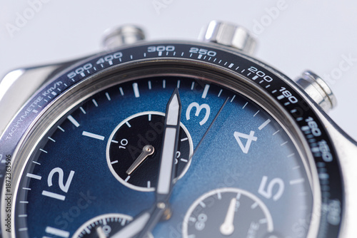 фотографія Close up of luxury chronograph watch dial with blue face