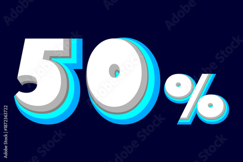 Discount template number 50%. 50 number in white 3d. Poster template for discount, sale discount