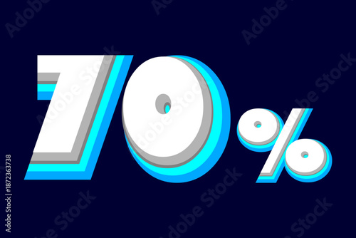 Discount template number 70%. 70 number in white 3d. Poster template for discount, sale discount