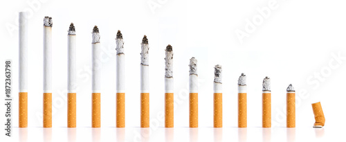 Fotografi Stages of cigarette burning showing smoking progression