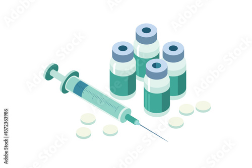 Medical supplies including syringe and medication vials