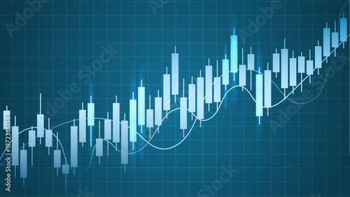 Financial chart stock market candlestick trading blue background data analysis investment growth