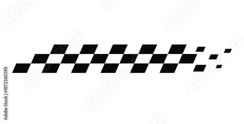 Minimal black and white checkered racing motion stripe, simplified motorsport flag squares fading forward, clean speed accent element for car branding, race posters, esports graphics