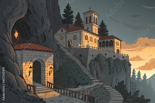 Ancient Cliff Monastery Donation Treasury Realist