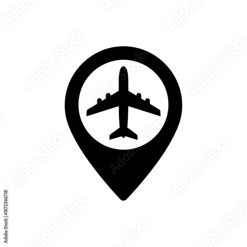 Airplane Location Pin Icon – Flight Travel Marker Symbol for Maps, Navigation & Booking Design