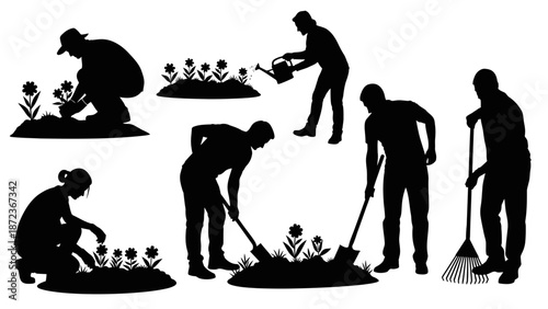 Gardener Planting Flowers Icon – Farming and Nature Care Silhouette for Agriculture & Garden Design