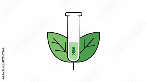 Test Tube with Leaves and DNA Symbol
