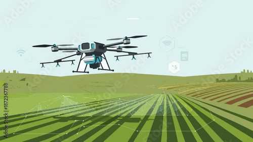 Agricultural Drone Spraying Crops in Field