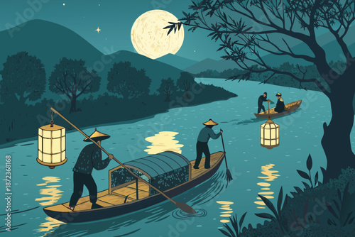 Ancient River Lantern Boat Tax Checkpoint Realist