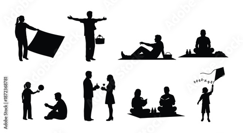 A collection of silhouettes depicting families enjoying outdoor activities together