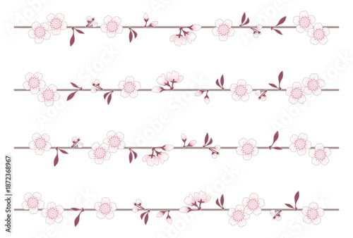 春を演出する桜の横ライン装飾素材セット｜桜,花,枝,ライン,春,和風デザイン